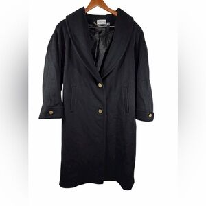 Ashley Scott Black 100% Wool Long Coat Gold Buttons Made in USA XL vintage